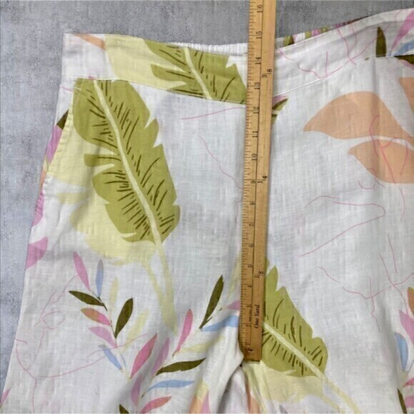 Cynthia Rowley Linen Pants Womens L Cream Tropical Print Wide Leg Crop Pull On - Picture 11 of 15